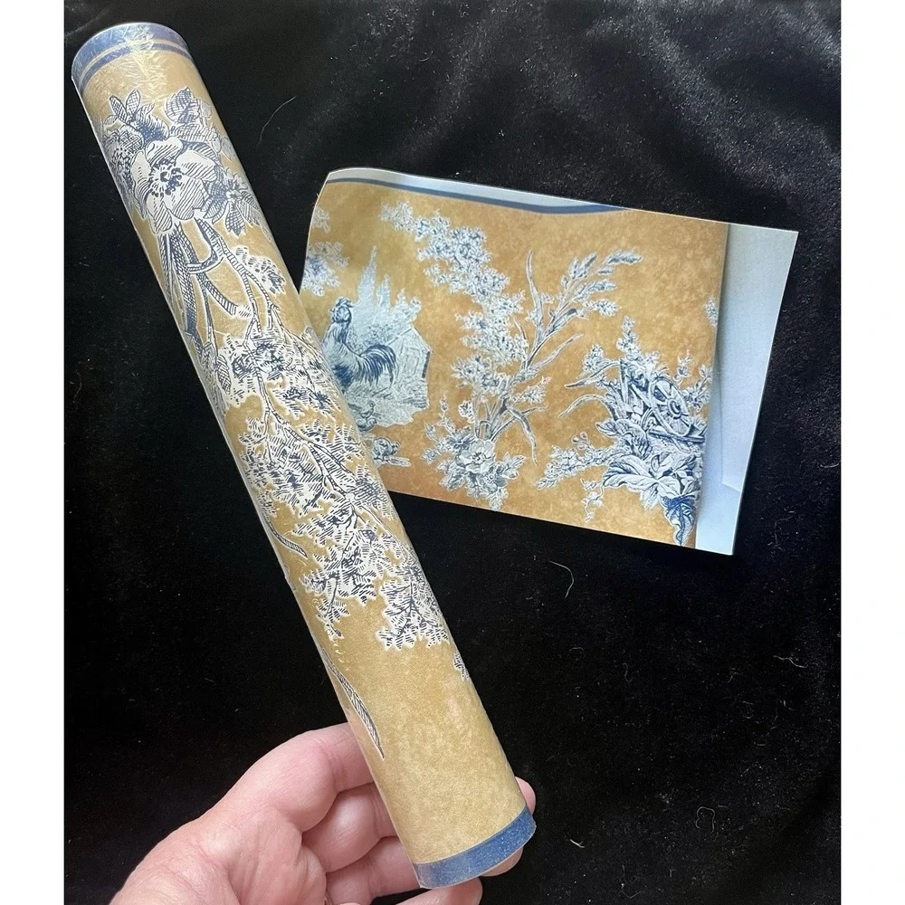 Waverly Wallpaper Border Blue Rooster Toile Tan Farmhouse 5 Yards 575754